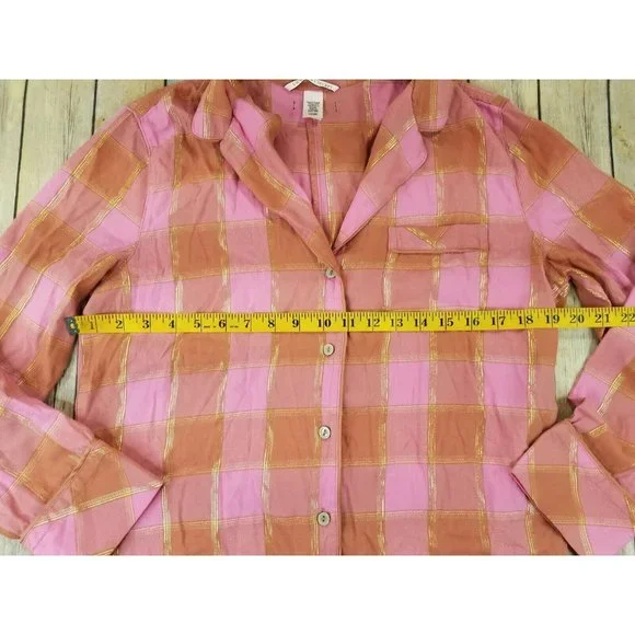 Victoria's Secret Women’s Long Sleeve Button-Up Pajama Romper S Pink Plaid B19 - Picture 5 of 9